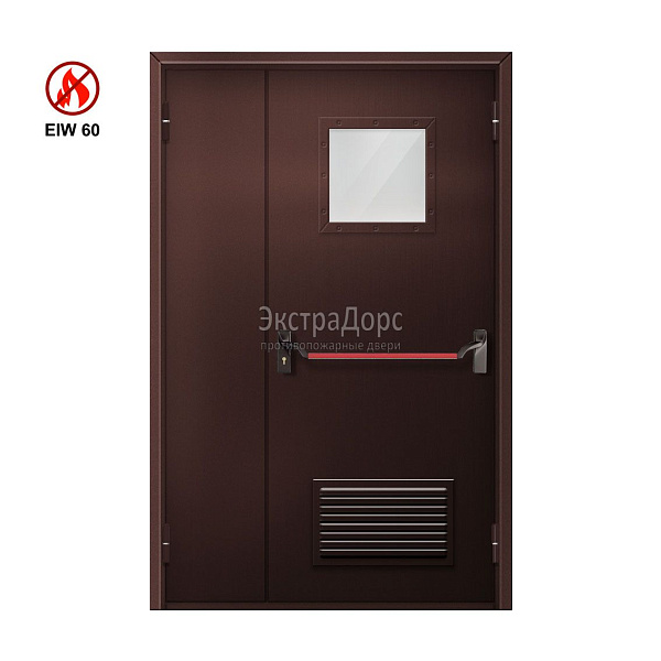 Противопожарная дверь с решёткой EIW 60 ДОП-EIW-60 ДП50 полуторная остекленная с антипаникой в Егорьевске  купить