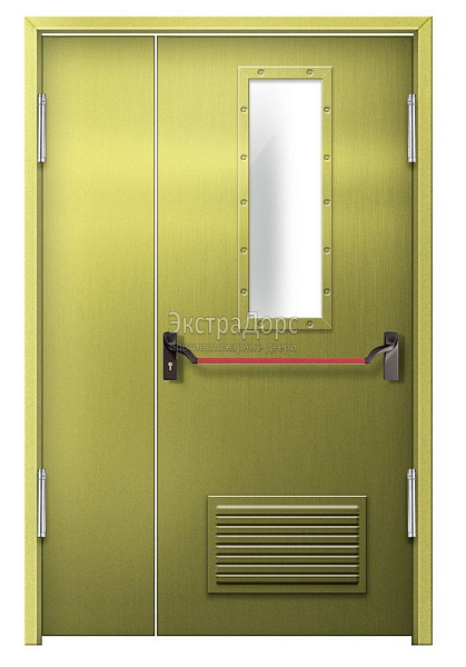 Противопожарная дверь EI 60 дымогазонепроницаемая стальная со стеклом, антипаникой и решеткой в Егорьевске  купить