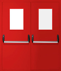 Противопожарная дверь для эвакуации со стеклом красная