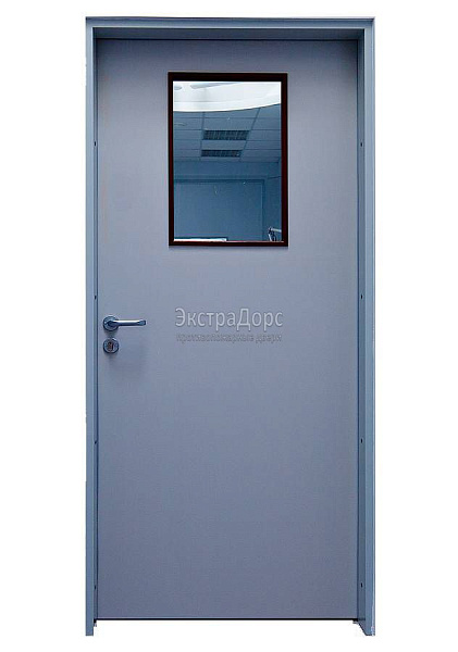 Дверь противопожарная металлическая однопольная EI 30 газодымонепроницаемая со стеклом в Егорьевске  купить